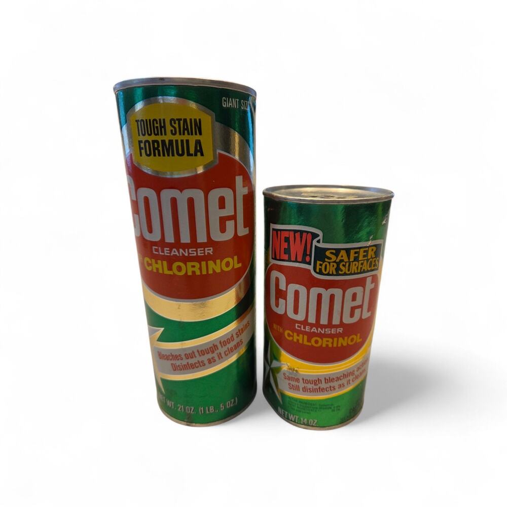 Vintage 21oz & 14 oz Comet Cleanser With Clorinol Prop Movie Appox 1/2 Full